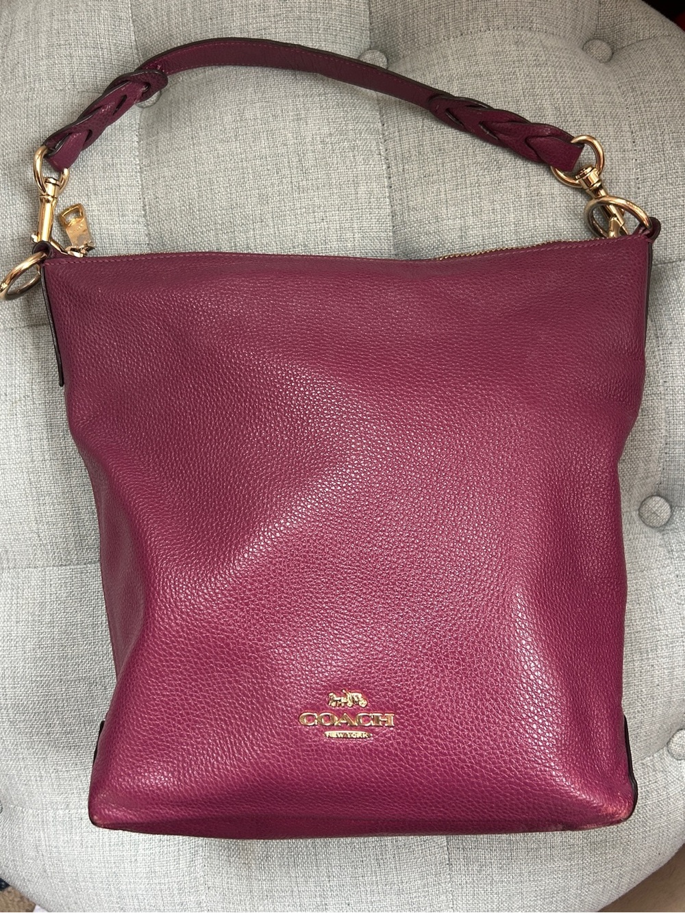 Coach Abby Duffle F31507 Dark Berry Pebbled Leather Hobo Shoulder Bag